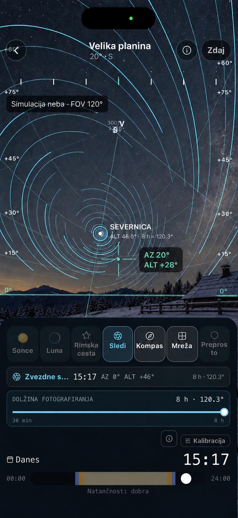 SpotFinder AR prikaz zvezdnih sledi pri 11 mm